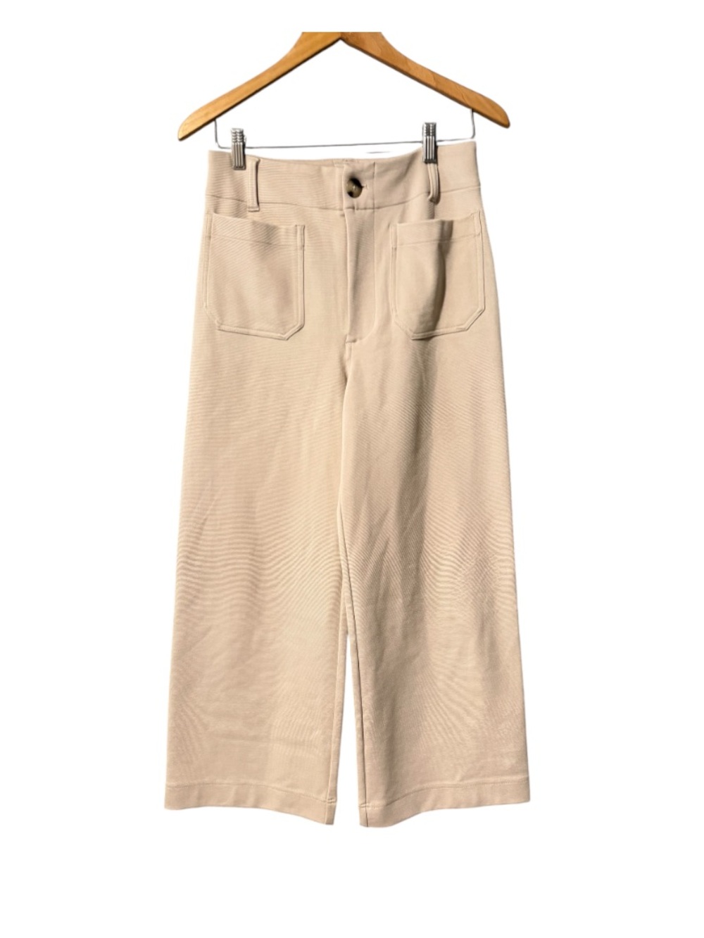 Maeve The Colette Knit Cropped Wide Leg Pants in Cream Size 28